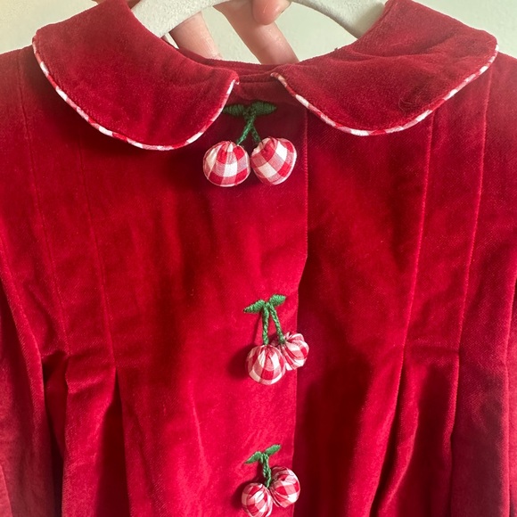 Charming Velvet Red Cherry Kids Formal Holiday Dress - Picture 2 of 3